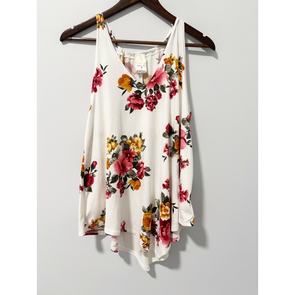 Top Fashion of NY Floral Tank Top Womens Size XL Handkerchief Hem Flowy Casual